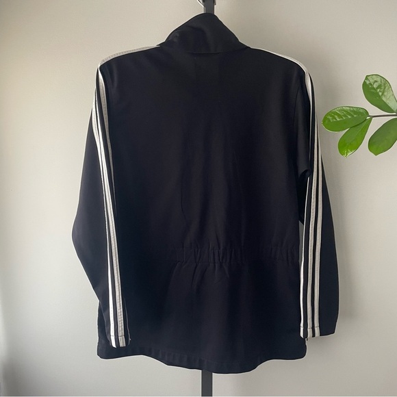 90s Vintage Adidas Track Jacket Cuff Zippers Black 3 White Stripes Womens Medium - Picture 3 of 12